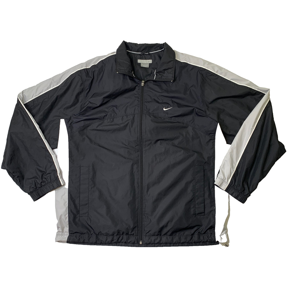 Vintage Nike Jacket Mens XL Black Full Zip Fleece Lined Windbreaker Track